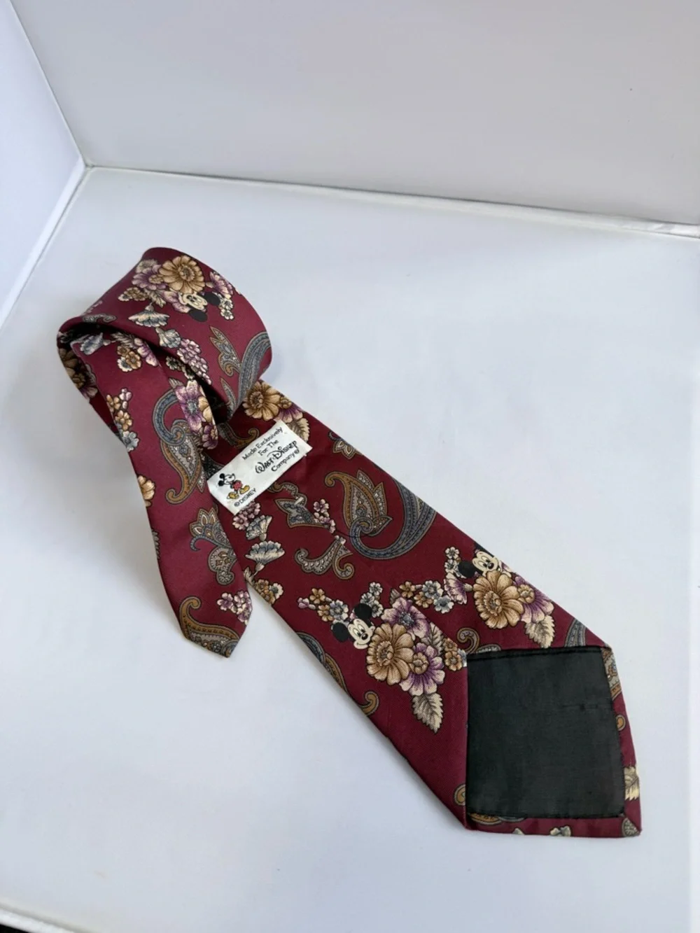 Vintage Disney Mickey Mouse Paisley Floral Print Neck Tie 100% Silk Walt Disney - Picture 2 of 7